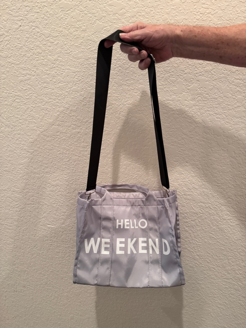 Gray Nylon Tote with 'HELLO WEEKEND' Text - Picture 3 of 4